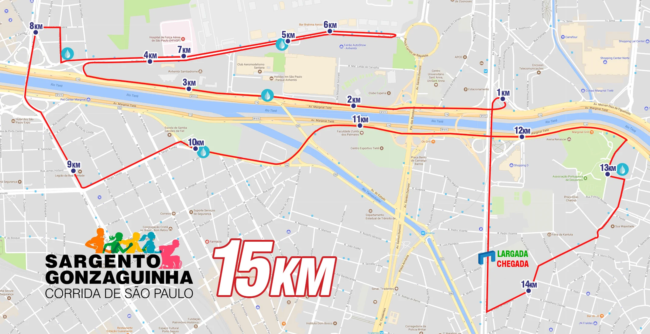 Mapa detalhado do percurso da Corrida 15km.
